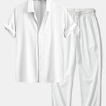 Geometric Jacquard Shirt & Crinkle Textured Straight Leg Pants Set