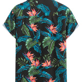 Tropical Plants Print Shirt & Drawstring Swim Shorts Set