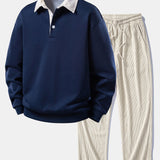 Contrast Corduroy Polo Collar Sweatshirt & Corduroy Pants Set