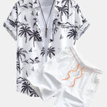 Palm Tree Island Print Shirt & Drawstring Swim Shorts Set