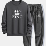 King Crown Print Relax Fit Crew Neck Sweatshirt & Jogging Pants Set
