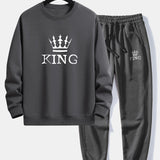 King Crown Print Relax Fit Crew Neck Sweatshirt & Jogging Pants Set