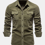 Regular Fit Cotton Corduroy Shirt with Pockets