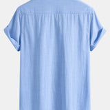 Short Sleeve Linen Stand Collar Shirt