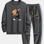 Cool Bear Print Relax Fit Crew Neck Sweatshirt & Jogging Pants Set