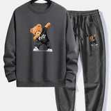 Cool Bear Print Relax Fit Crew Neck Sweatshirt & Jogging Pants Set