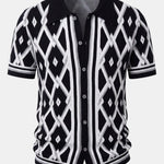 Retro Rhombus Geometric Knit Shirt & Slim Fit Tapered Trousers Set