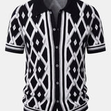 Retro Rhombus Geometric Knit Shirt & Slim Fit Tapered Trousers Set