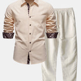 Contrast Paisley Print Linen Shirt & Straight Leg Linen Pants Set