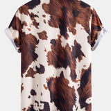 Cow Print Shirt & Crinkle Textured Drawstring 5" Shorts Set