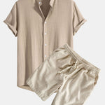 Linen and Rayon Blend Shirt & Linen Cotton Blend Drawstring Shorts Set