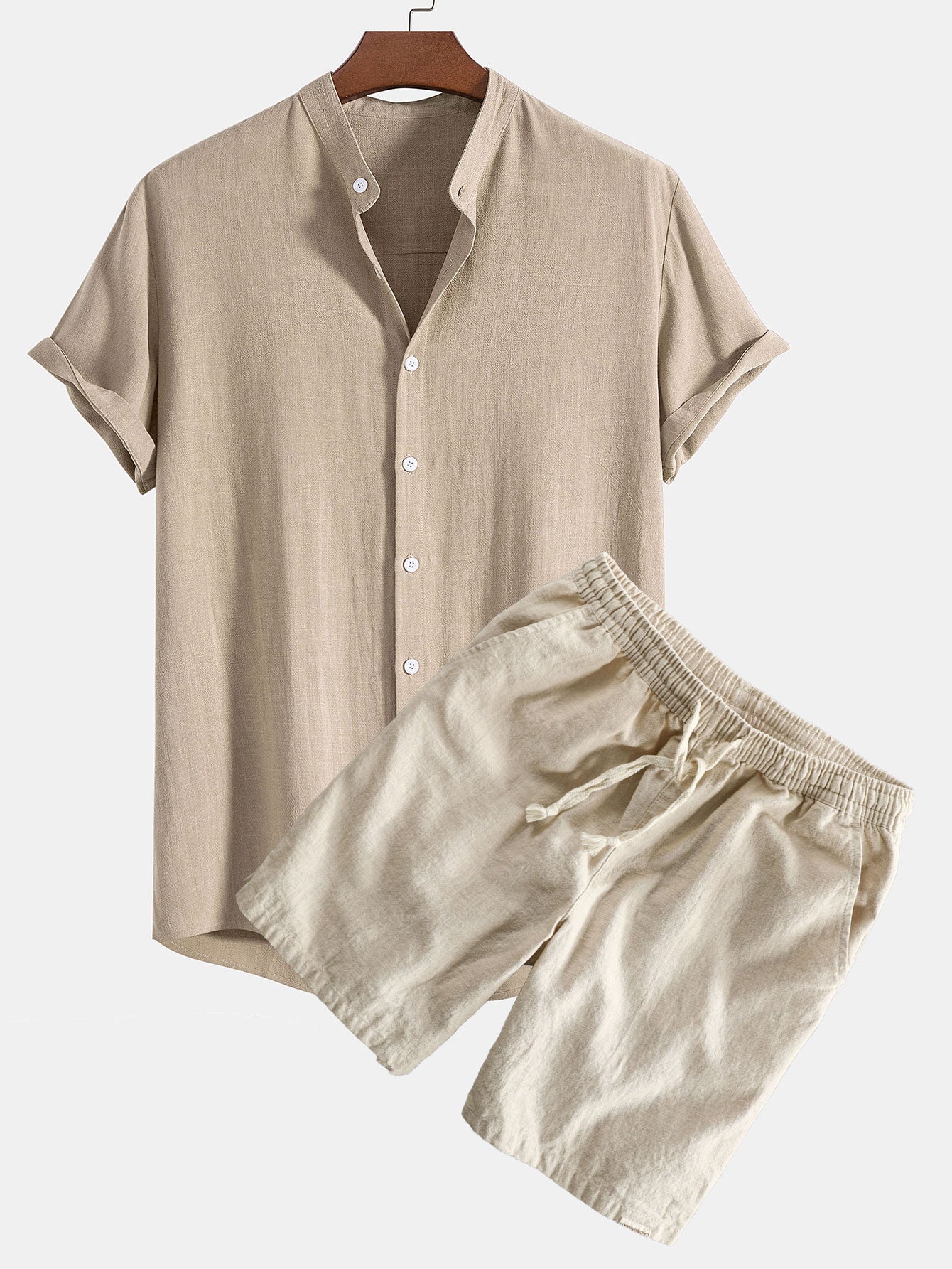 Linen and Rayon Blend Shirt & Linen Cotton Blend Drawstring Shorts Set