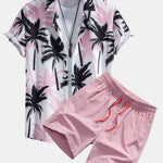 Palm Tree Print Shirt & Swim Shorts Set