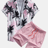 Palm Tree Print Shirt & Swim Shorts Set