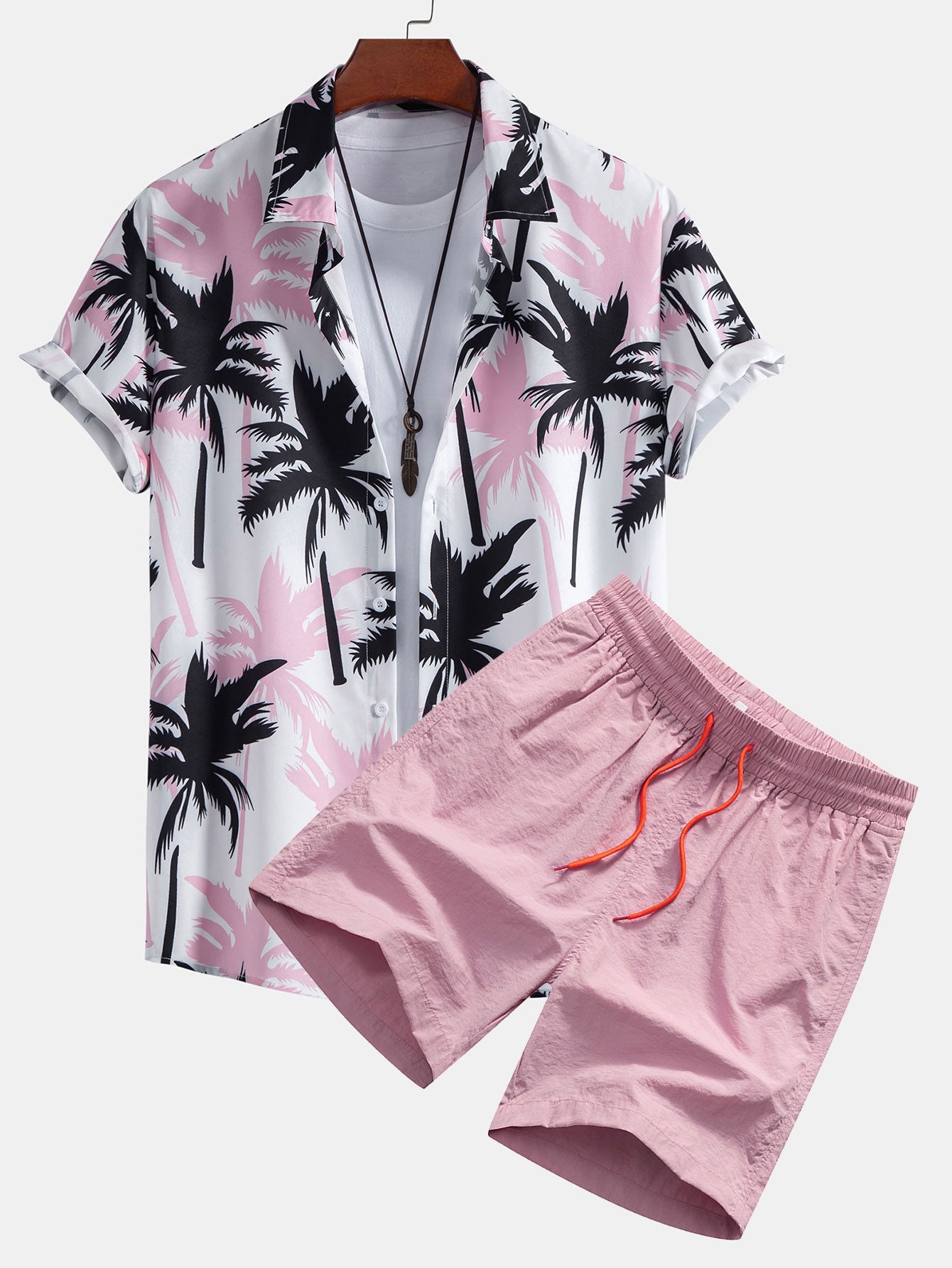 Palm Tree Print Shirt & Swim Shorts Set