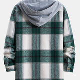 Contrast Flannel Plaid Hooded Overshirt