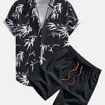 Bamboo Leaves Print Shirt & Swim Shorts Set