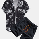 Bamboo Leaves Print Shirt & Swim Shorts Set