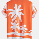 Palm Tree Print Shirt & Man Mid Length Drawstring Swim Shorts Set
