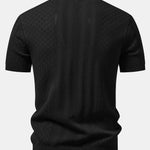 Geometric Jacquard Open Knit Polo & Straight Leg Linen Pants Set