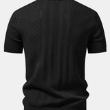 Geometric Jacquard Open Knit Polo & Straight Leg Linen Pants Set