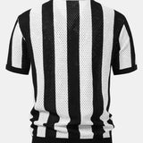 Striped Eyelet Knit Zip Up Polo Shirt & Straight Leg Linen Pants Set