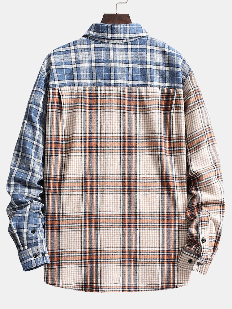Long Sleeved Contrast Plaid Shirt