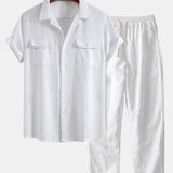 Linen Cuban Shirt with Pockets & Straight Leg Linen Pants Set