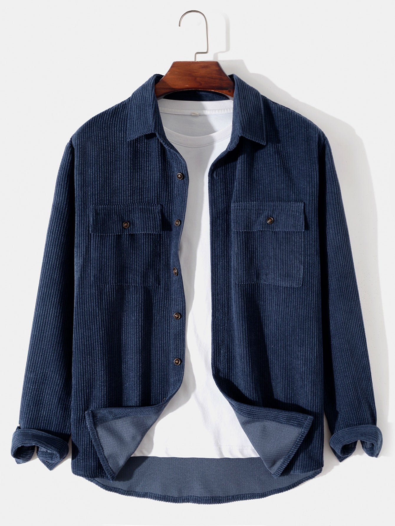Long Sleeved Corduroy Button Up Shirt with Pockets