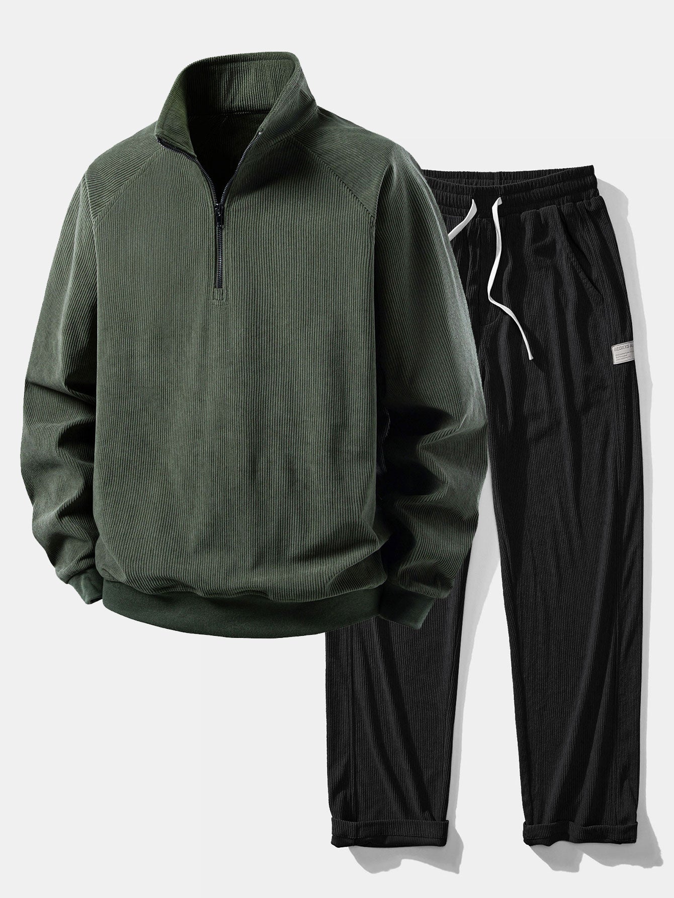 Quarter Zip Corduroy Raglan Sleeve Sweatshirt & Corduroy Pants Set