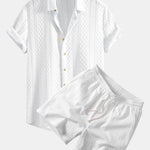 Geometry Rhombus Jacquard Shirt & Crinkle Textured Drawstring 5" Shorts Set