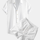 Geometry Rhombus Jacquard Shirt & Crinkle Textured Drawstring 5" Shorts Set