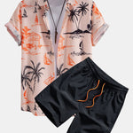 Island Print Shirt & Drawstring Swim Shorts Set
