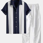 Linen Patchwork Bowling Shirt & Straight Leg Linen Pants Set