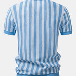 Stripe Johnny Collar Open Knit Polo & Straight Leg Linen Pants Set