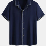 Contrast Stitching Linen Rayon Blend Cuban Shirt