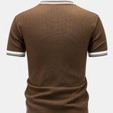 Contrast Trim Knit Polo Shirt & Slim Fit Tapered Trousers Set