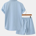 Rhombus Geometry Jacquard Shirt & Drawstring Shorts Set