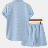 Rhombus Geometry Jacquard Shirt & Drawstring Shorts Set