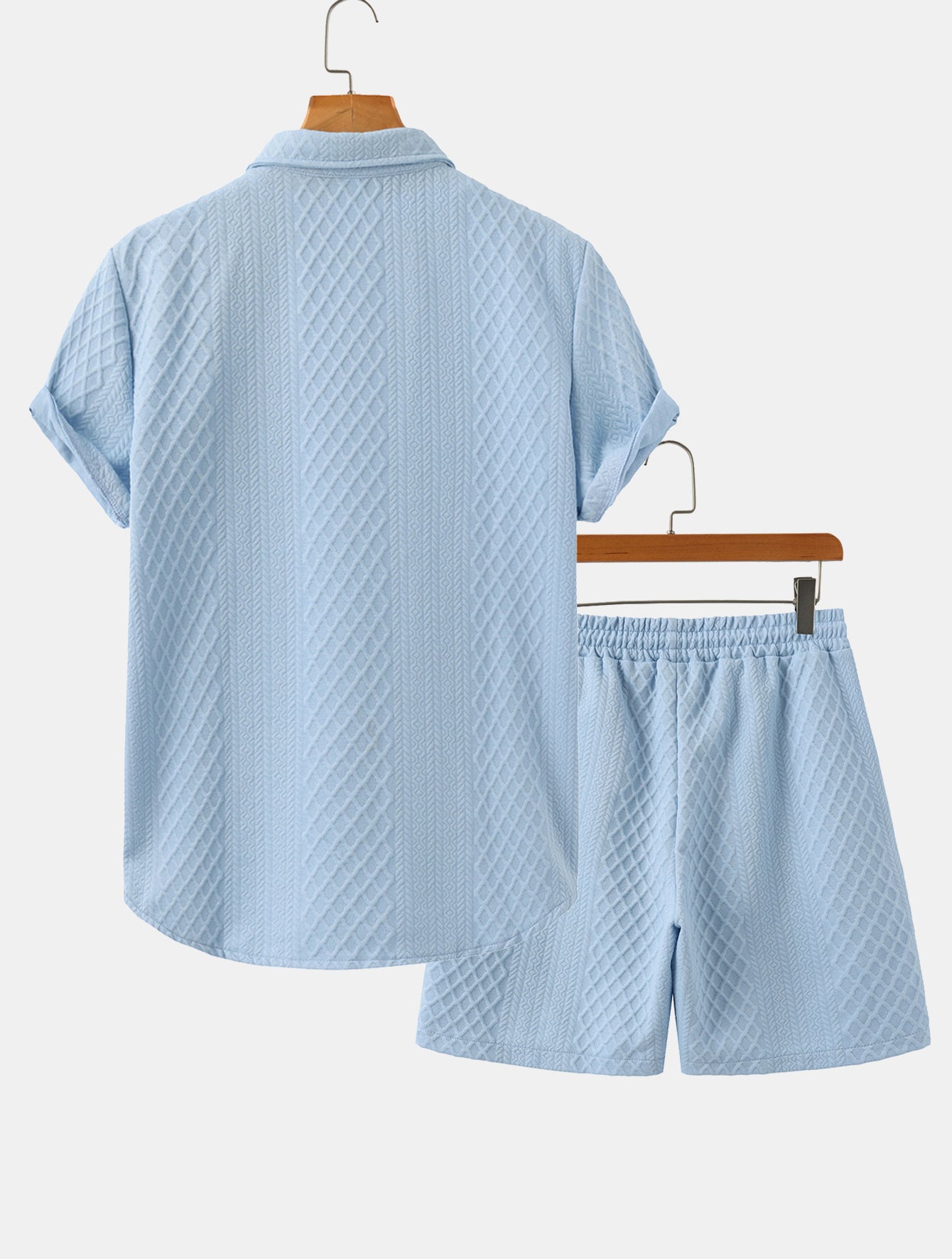 Rhombus Geometry Jacquard Shirt & Drawstring Shorts Set