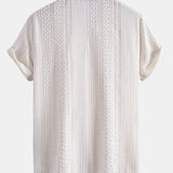 Geometric Jacquard Cuban Collar Shirt & Crinkle Textured Drawstring 5" Set
