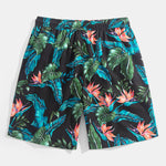 Tropical Plants Print Shirt & Drawstring Swim Shorts Set