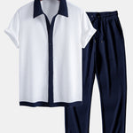 Contrast Ribbed Shirt & Straight Leg Ribbed Pants Set