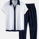 Contrast Ribbed Shirt & Straight Leg Ribbed Pants Set