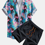 Tropical Plants and Orangutan Print Shirt & Swim Shorts Set