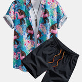 Tropical Plants and Orangutan Print Shirt & Swim Shorts Set