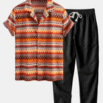 Geometric Cuban Shirt & Straight Leg Linen Pants Set