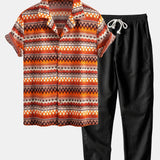 Geometric Cuban Shirt & Straight Leg Linen Pants Set