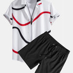 Line Print Shirt & Swim Shorts Set