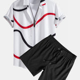 Line Print Shirt & Swim Shorts Set